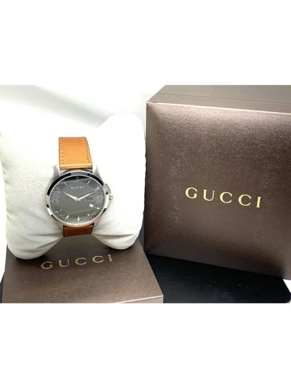 Gucci Men's Watch YA126302 G-Timeless Swiss Quartz Gray Dial Brown Leather 40mm